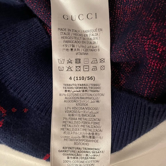 GUCCI GG Print Wool Sweater Boys Girls 3T 4T Navy Red - Picture 5 of 6